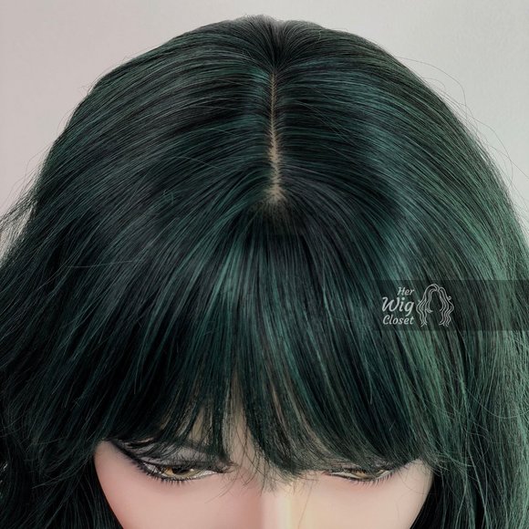 12" Pastel Dark Green Wavy Wig with Bangs |Polaris - Picture 2 of 9